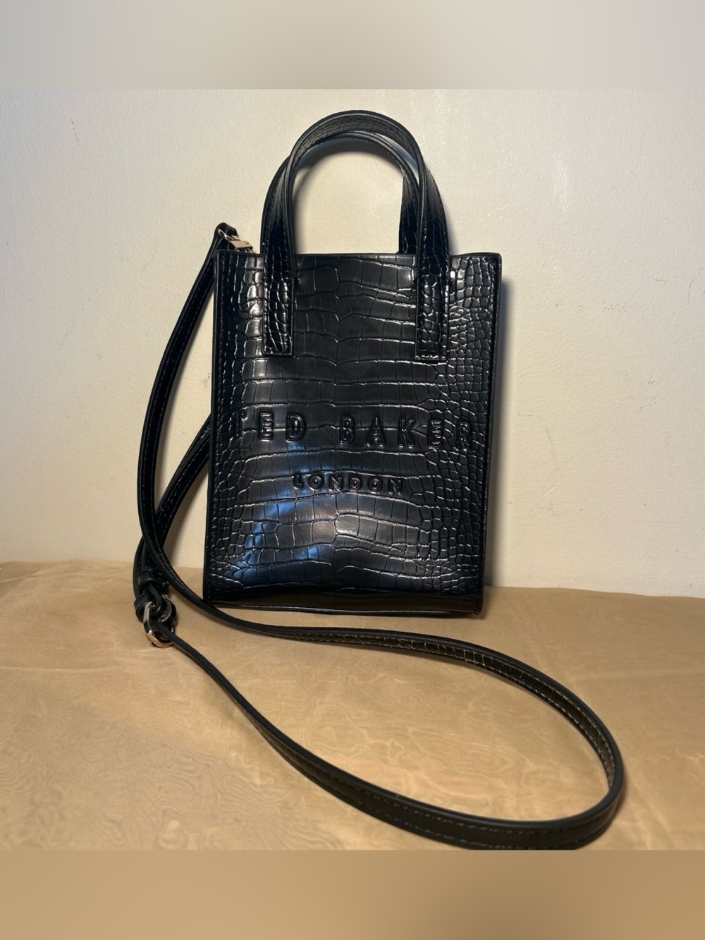 Ted Baker Black Croc-Embossed Mini Crossbody purse